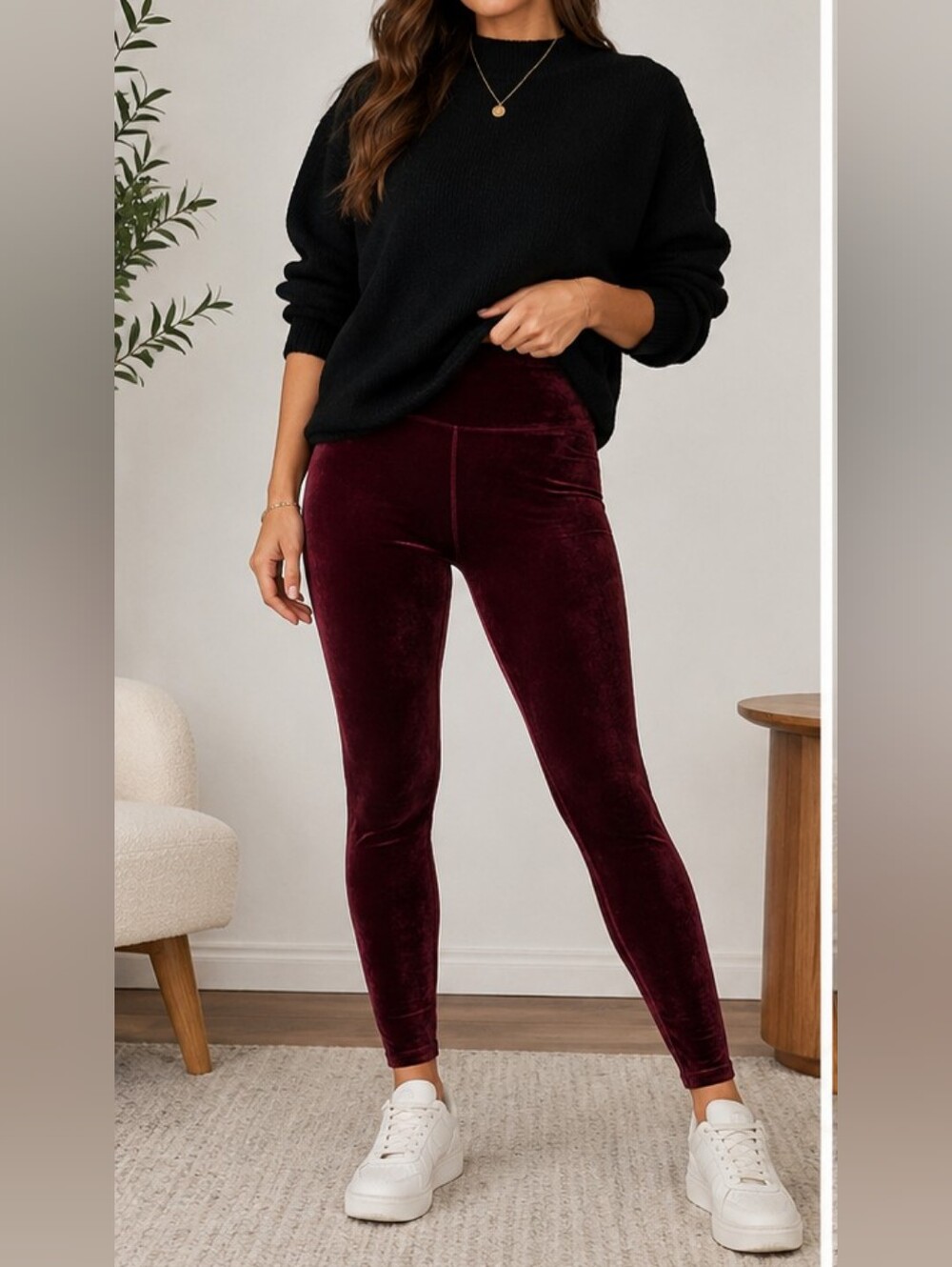 SPANX Velvet Leggings Womens Large Burgundy Wine High Rise Pull On Stretch